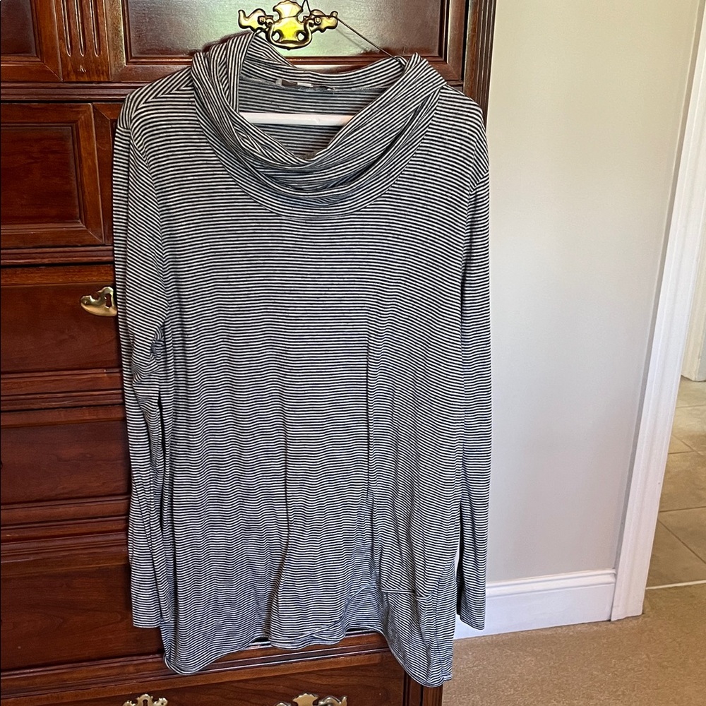 Striped Cowl Neck Long Sleeve Top